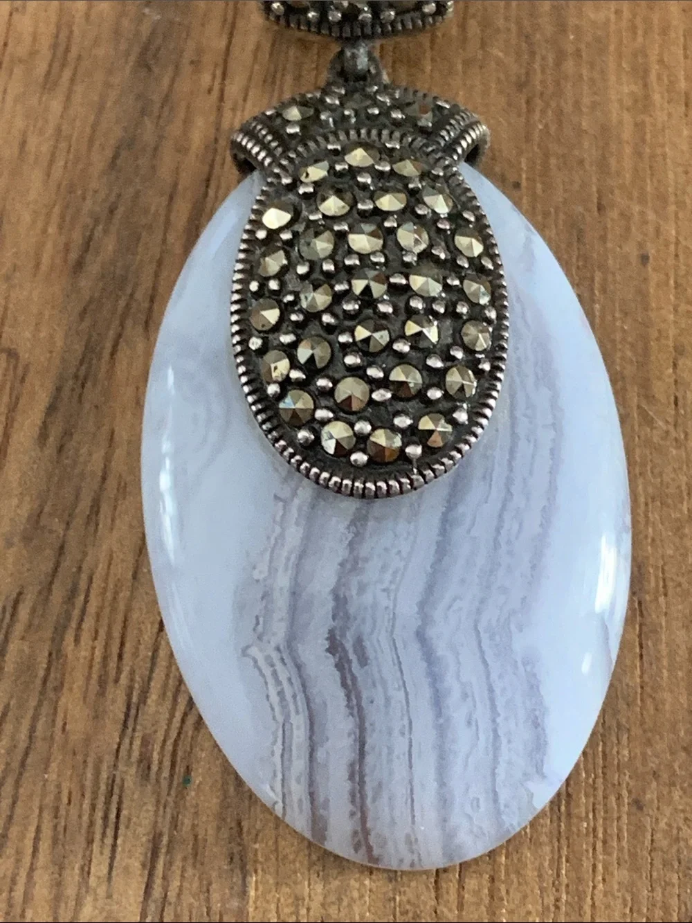 925 Marcasite and Blue Lace Agate Pendant